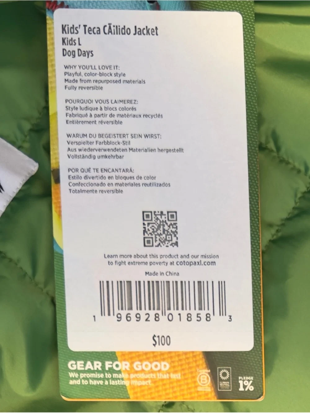 Cotopaxi Kids Teca Cailido Jacket. Insulated. Fits Women Small.